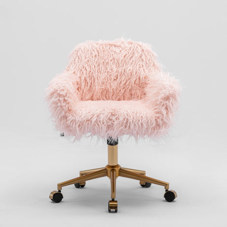 Fluffy Office Chair Faux Fur Modern Swivel Desk Chair for Women And Girls-Pink