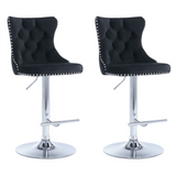 4x Height Adjustable Swivel Bar Stool Velvet Studs Barstool with Footrest and Chromed Base- Black