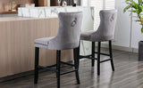 6X Velvet Bar Stools with Studs Trim Wooden Legs Tufted Dining Chairs Kitchen