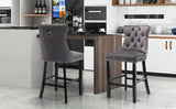 6X Velvet Bar Stools with Studs Trim Wooden Legs Tufted Dining Chairs Kitchen