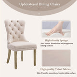 4x Velvet Dining Chairs Upholstered Tufted Kithcen Chair with Solid Wood Legs Stud Trim and Ring-Beige