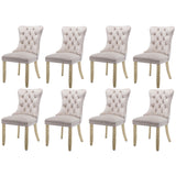 8x Velvet Dining Chairs Upholstered Tufted Kithcen Chair with Solid Wood Legs Stud Trim and Ring-Beige