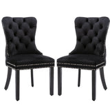 6x Velvet Dining Chairs Upholstered Tufted Kithcen Chair with Solid Wood Legs Stud Trim and Ring-Black