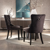 8x Velvet Dining Chairs Upholstered Tufted Kithcen Chair with Solid Wood Legs Stud Trim and Ring-Black