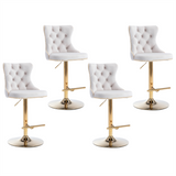 4x Height Adjustable Swivel Bar Stool Velvet Studs Barstool with Footrest and Golden Base- Beige