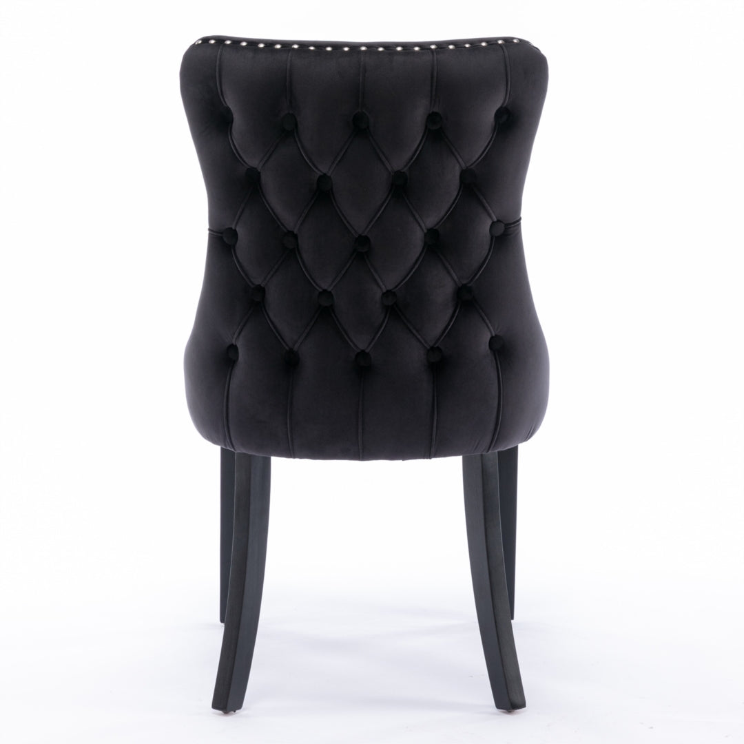 4x Velvet Upholstered Dining Chairs Tufted Wingback Side Chair with Studs Trim Solid Wood Legs for Kitchen