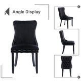 4x Velvet Upholstered Dining Chairs Tufted Wingback Side Chair with Studs Trim Solid Wood Legs for Kitchen