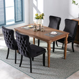 4x Velvet Upholstered Dining Chairs Tufted Wingback Side Chair with Studs Trim Solid Wood Legs for Kitchen