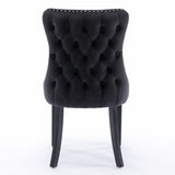 8x Velvet Upholstered Dining Chairs Tufted Wingback Side Chair with Studs Trim Solid Wood Legs for Kitchen