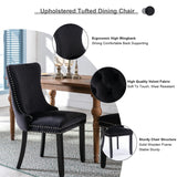 8x Velvet Upholstered Dining Chairs Tufted Wingback Side Chair with Studs Trim Solid Wood Legs for Kitchen