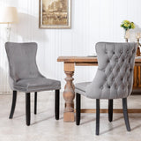 4x Velvet Upholstered Dining Chairs Tufted Wingback Side Chair with Studs Trim Solid Wood Legs for Kitchen