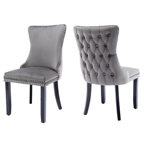 8x Velvet Upholstered Dining Chairs Tufted Wingback Side Chair with Studs Trim Solid Wood Legs for Kitchen