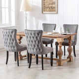 8x Velvet Upholstered Dining Chairs Tufted Wingback Side Chair with Studs Trim Solid Wood Legs for Kitchen