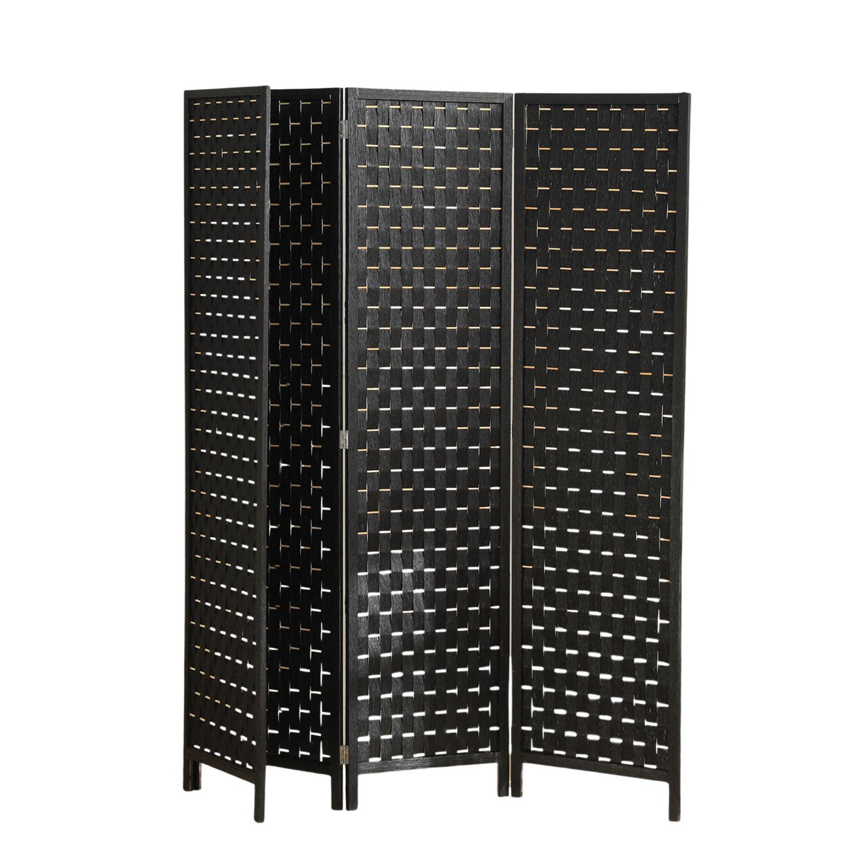 EKKIO 4-Panel Pine Wood Room Divider (Black) EK-RD-100-SD