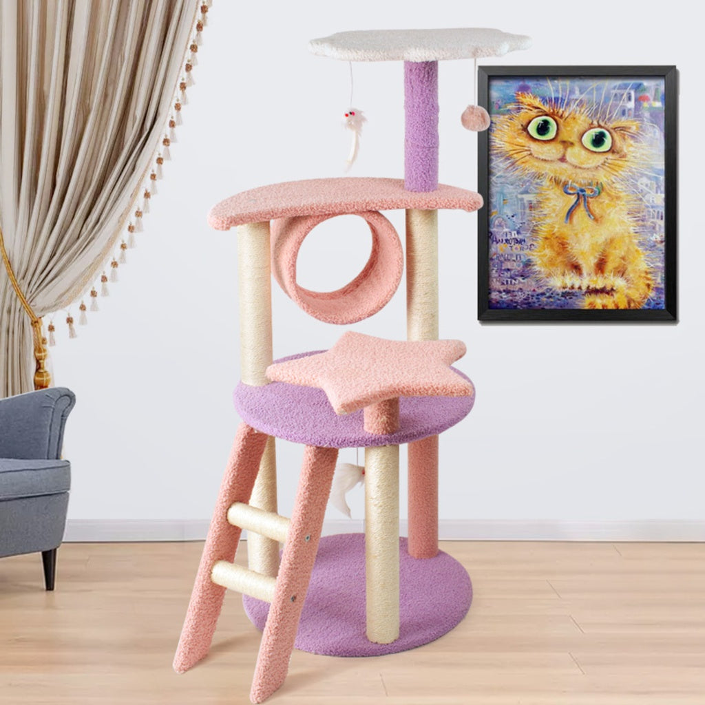 Floofi 101cm Galaxy Plush Cat Condo Cat Tree Pink Purple