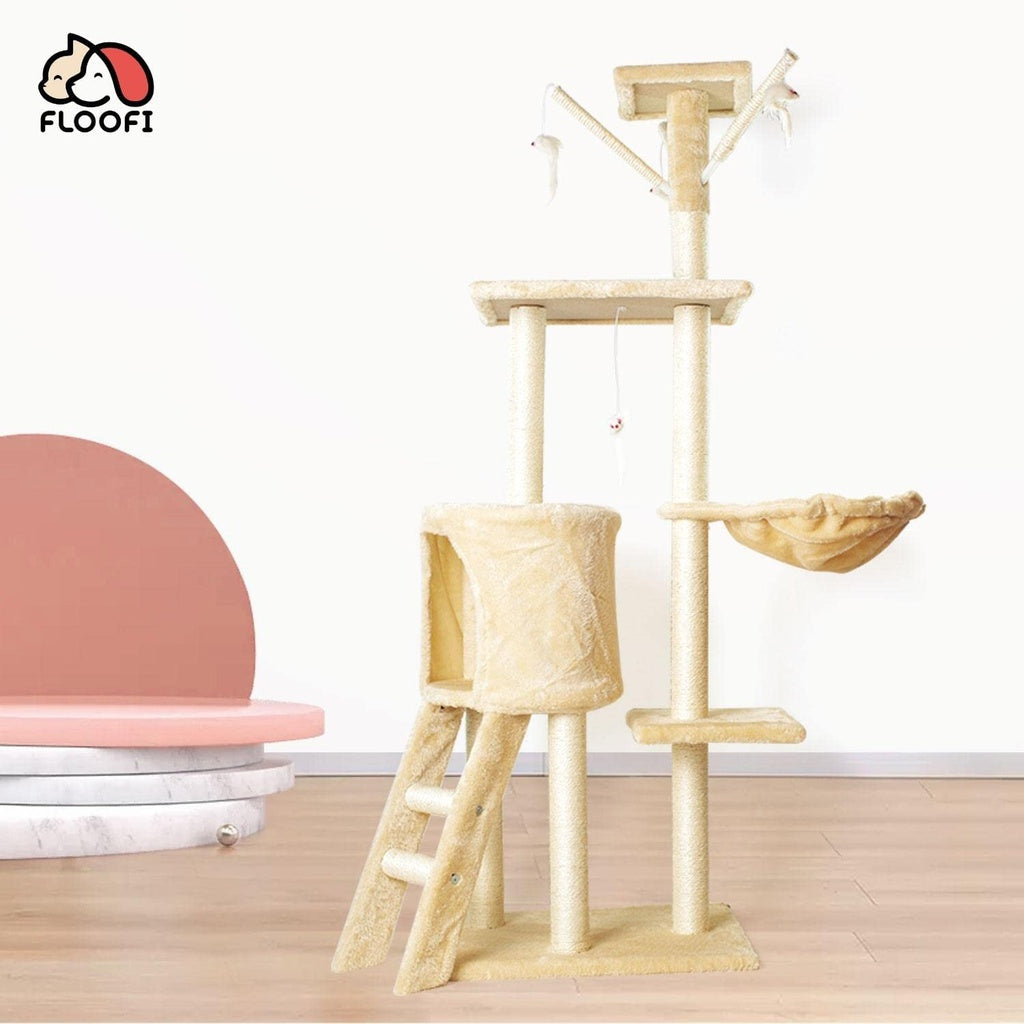 Floofi 138cm 5 Layer Plush Cat Condo Cat Tree Beige FI-CT-158-MM