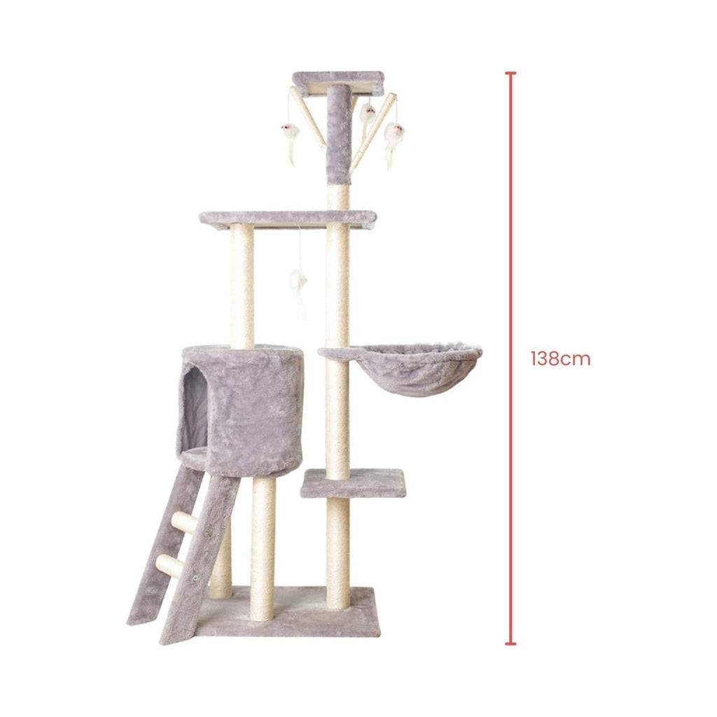 Floofi 138cm 5 Layer Plush Cat Condo Cat Tree Light Grey FI-CT-160-MM