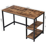 VASAGLE Computer Desk with 2 Shelves Rustic Brown and Black LWD47X