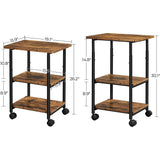 VASAGLE 3-Tier Machine Cart with Wheels and Adjustable Table Top Rustic Brown and Black OPS003B01