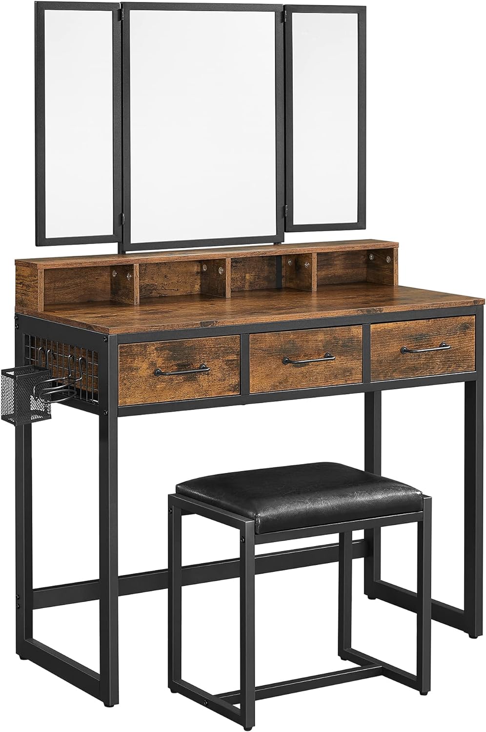 VASAGLE Dresser Table with Trifold Mirror Rustic Brown and Black RVT004B01V1