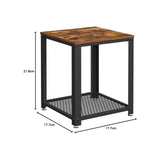 VASAGLE Side Table with Mesh Shelf Rustic Brown and Black