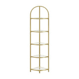 VASAGLE 5 Tier Corner Ladder Bookshelf Tempered Glass Modern Style Golden Color