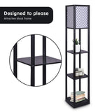 Sarantino Etagere Floor Lamp Diamond Look Fabric Shade Shelves Black