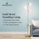 Sarantino 3-Light Gold Metal Floor Lamp with Glass Shades