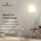 Sarantino Metal Floor Lamp in Antique Brass Finish with Cream Linen Fabric Shade