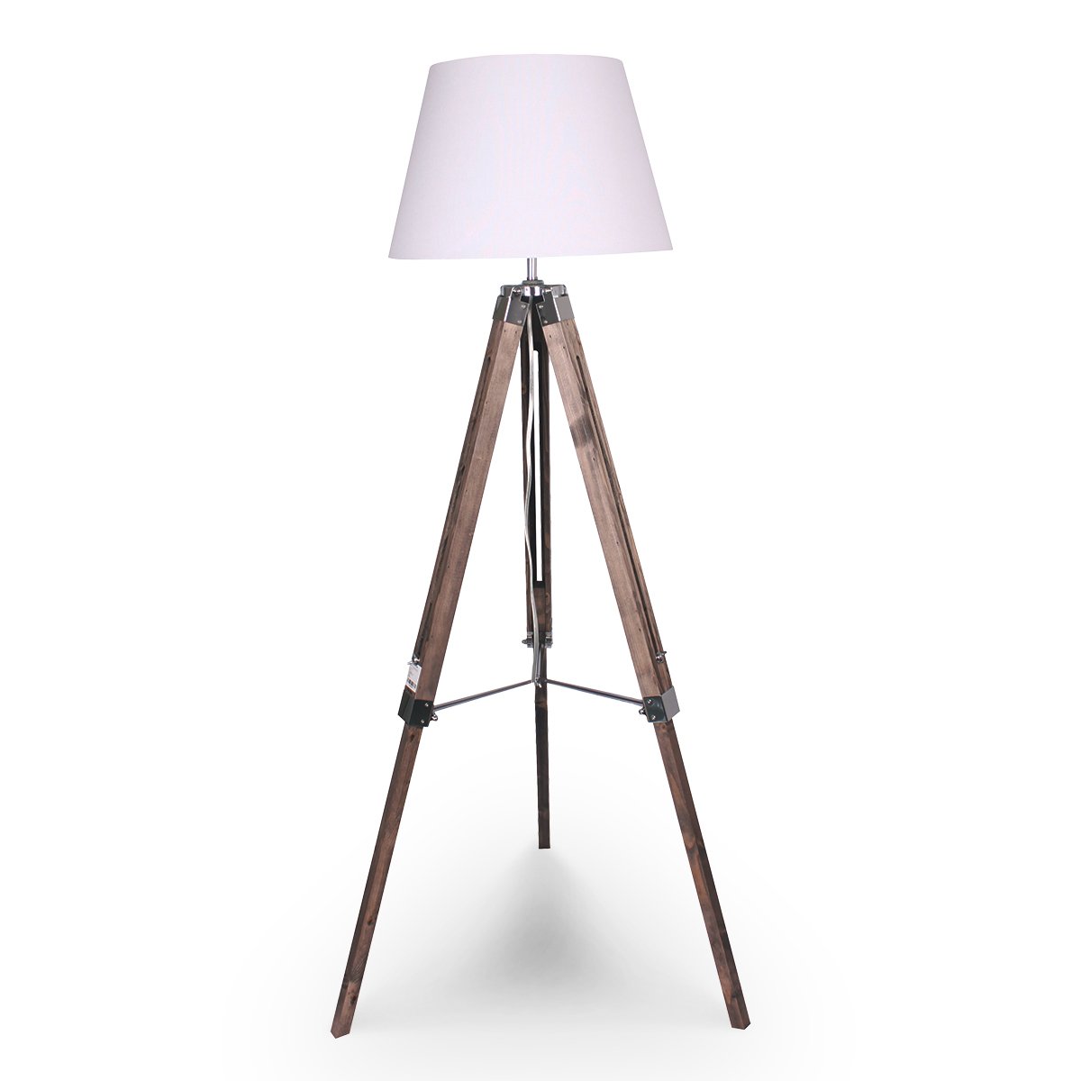 Sarantino Solid Wood Tripod Floor Lamp Adjustable Height White Shade