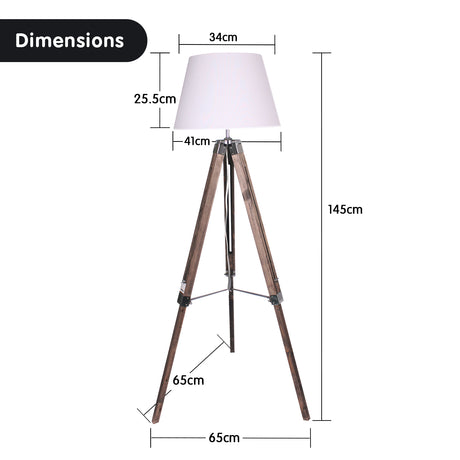 Sarantino Solid Wood Tripod Floor Lamp Adjustable Height White Shade