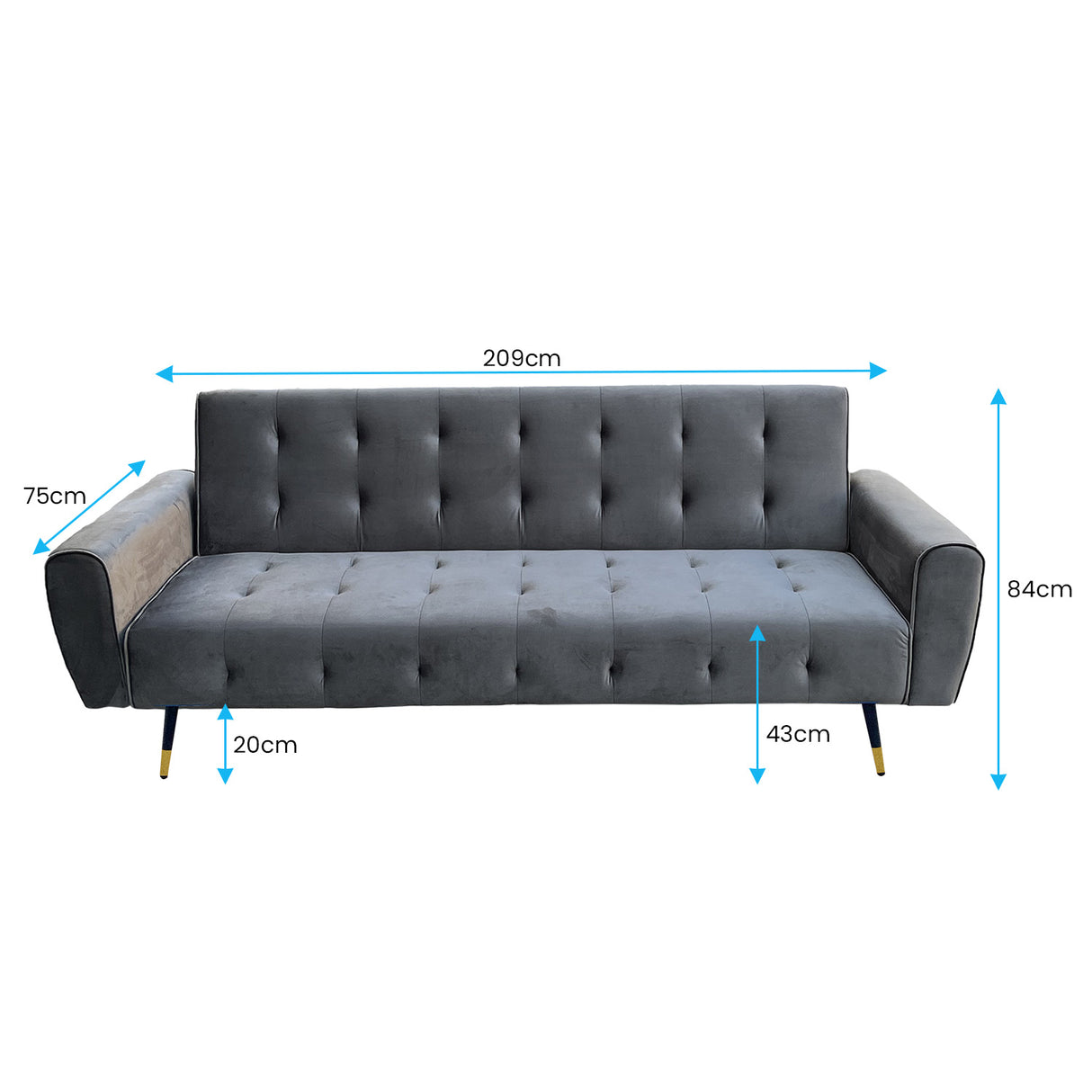 Sarantino Ava 3-seater Tufted Velvet Sofa Bed By Sarantino - Dark Grey