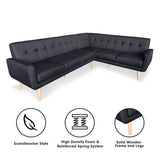 Sarantino Faux Linen Corner Wooden Sofa Lounge L-shaped with Chaise - Black