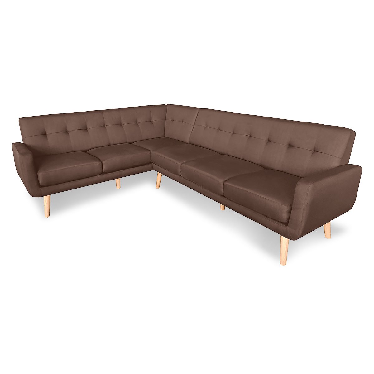 Sarantino Faux Linen Corner Wooden Sofa Lounge L-shaped Futon with Chaise - Brown