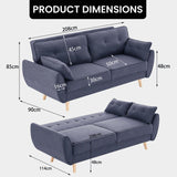 Sarantino 3 Seater Modular Linen Fabric Sofa Bed Couch Futon Suite - Dark Grey