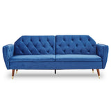 Sarantino Faux Velvet Sofa Bed Couch Furniture Lounge Suite Futon Blue