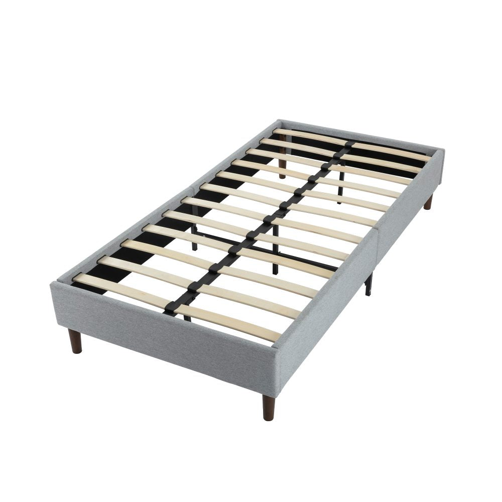 Bedframe with Wooden Slats (Light Grey) - Single