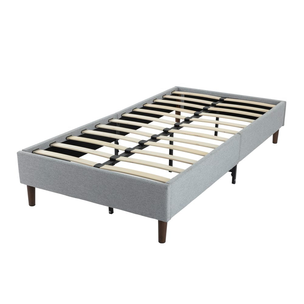 Bedframe with Wooden Slats (Light Grey) - Single