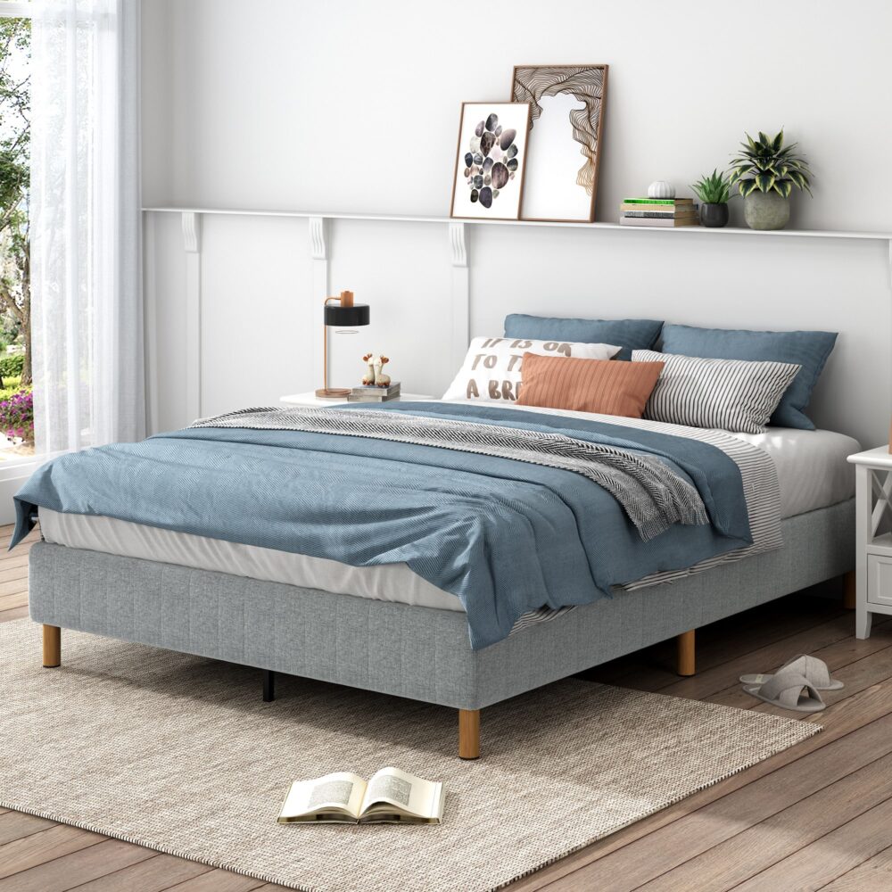 Metal Bedframe Mattress Foundation (Light Grey) &#8211; Queen