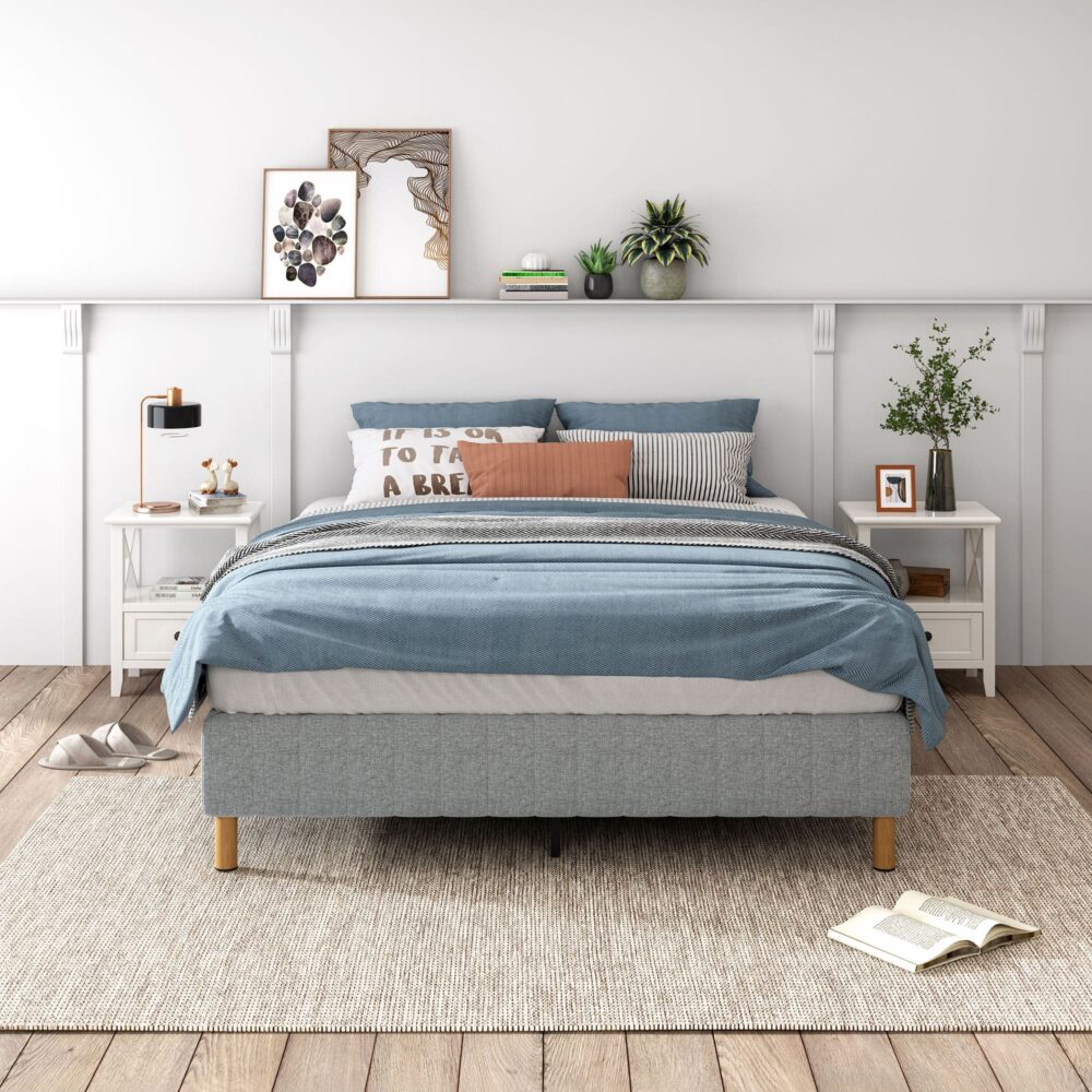 Metal Bedframe Mattress Foundation (Light Grey) &#8211; Queen