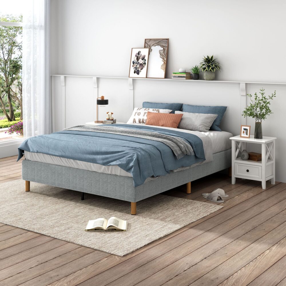 Metal Bedframe Mattress Foundation (Light Grey) &#8211; Queen