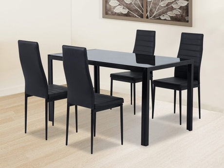 5PC Indoor Dining Table and Chairs Dinner Set Glass Leather Kitchen-Black