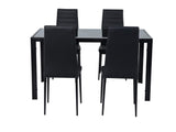 5PC Indoor Dining Table and Chairs Dinner Set Glass Leather Kitchen-Black