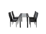 5PC Indoor Dining Table and Chairs Dinner Set Glass Leather Kitchen-Mix Black