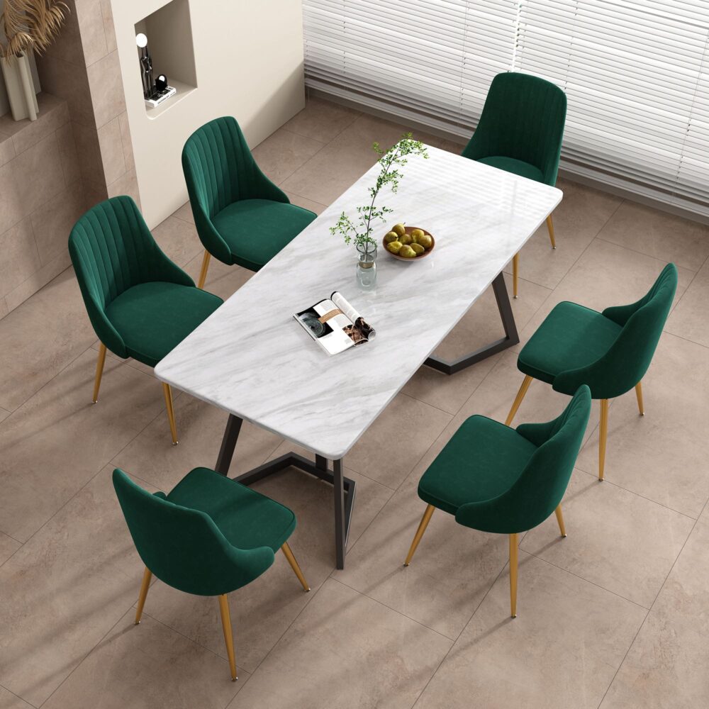 Marbleous Green Velvet Dining Set