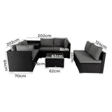 8PCS Outdoor Furniture Modular Lounge Sofa Lizard-Black