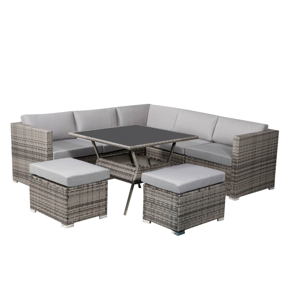 8PC Outdoor Dining Set Wicker Table &amp; Chairs-Grey