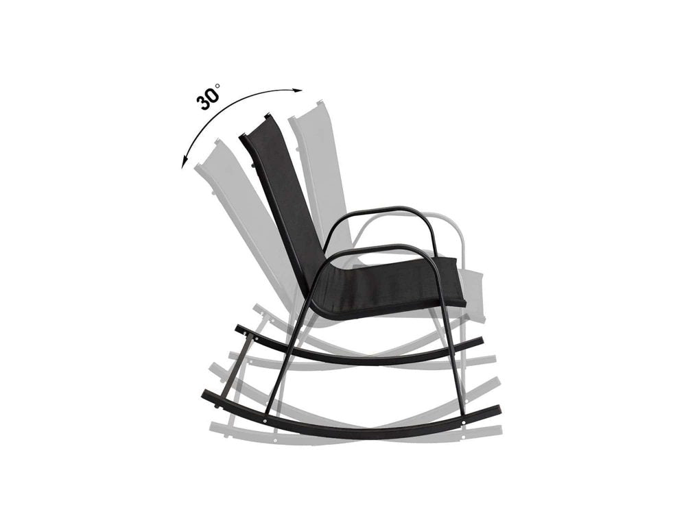 Rocking Chair High Back Rocker Chairs Steel Metal Textilene Fabric-Black