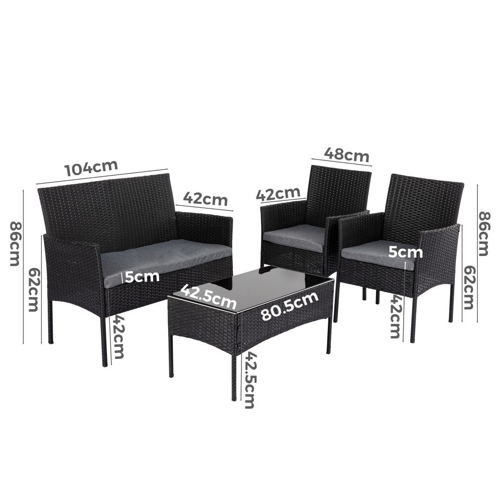 4 Seater Wicker Outdoor Lounge Set &#8211; Black