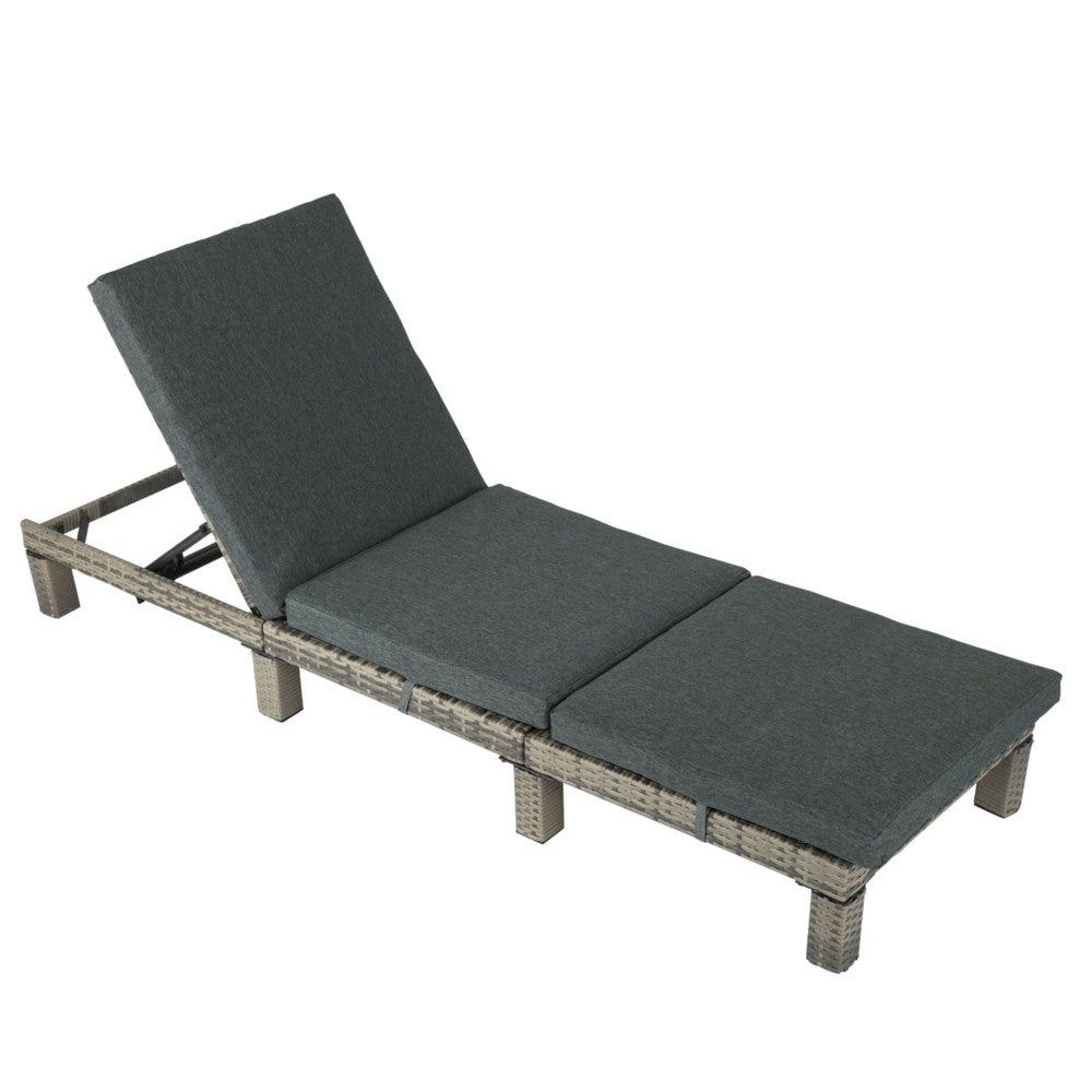 Grey Rattan Sunbed with Adjustable Recline